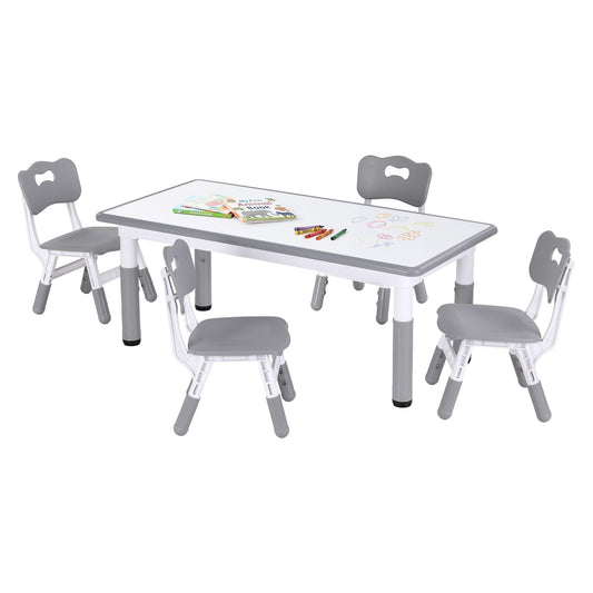 Keezi Kids Table and 4 Chairs Set Height Adjustable Toddler Desk Grey