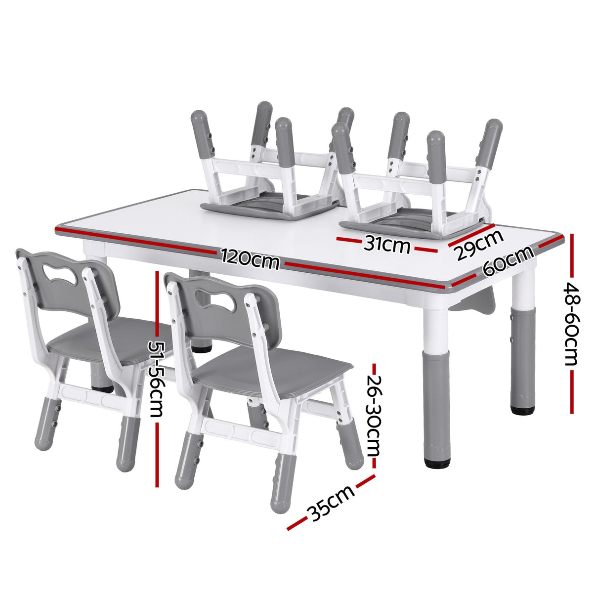 Keezi Kids Table and 4 Chairs Set Height Adjustable Toddler Desk Grey