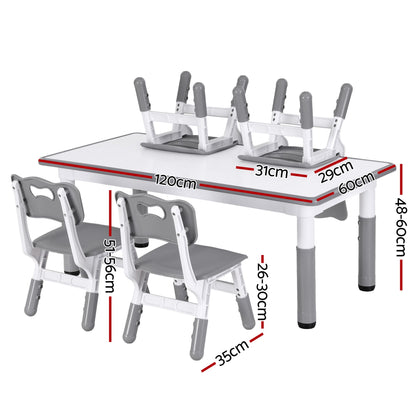 Keezi Kids Table and 4 Chairs Set Height Adjustable Toddler Desk Grey