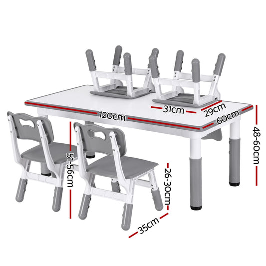 Keezi Kids Table and 4 Chairs Set Height Adjustable Toddler Desk Grey