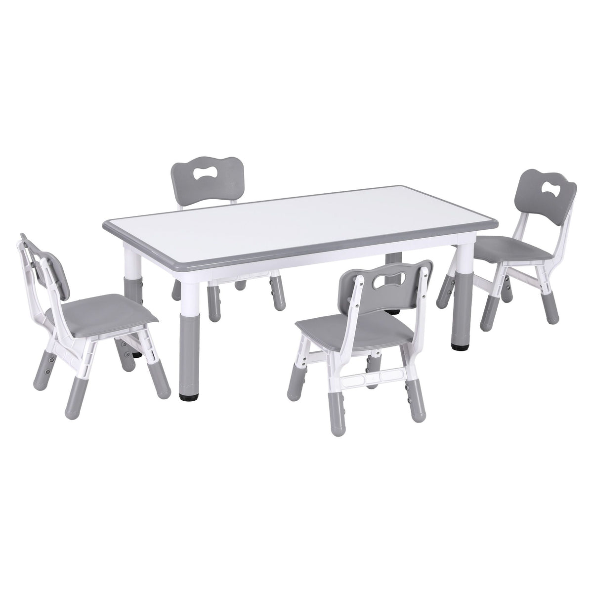 Keezi Kids Table and 4 Chairs Set Height Adjustable Toddler Desk Grey