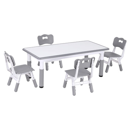 Keezi Kids Table and 4 Chairs Set Height Adjustable Toddler Desk Grey