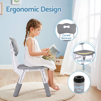Keezi Kids Table and 4 Chairs Set Height Adjustable Toddler Desk Grey