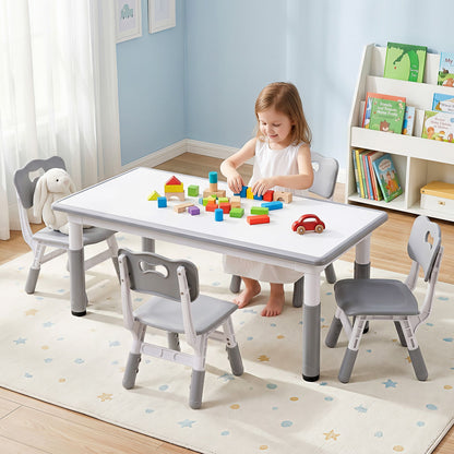 Keezi Kids Table and 4 Chairs Set Height Adjustable Toddler Desk Grey