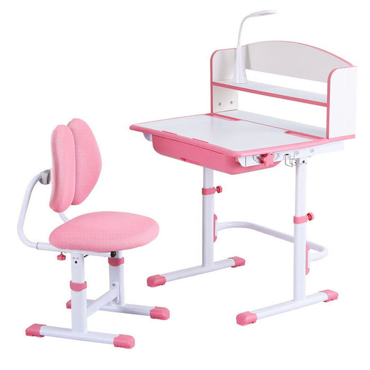 Keezi Kids Study Desk Chair Set Adjustable Ergonomic Table LED Lamp Pink