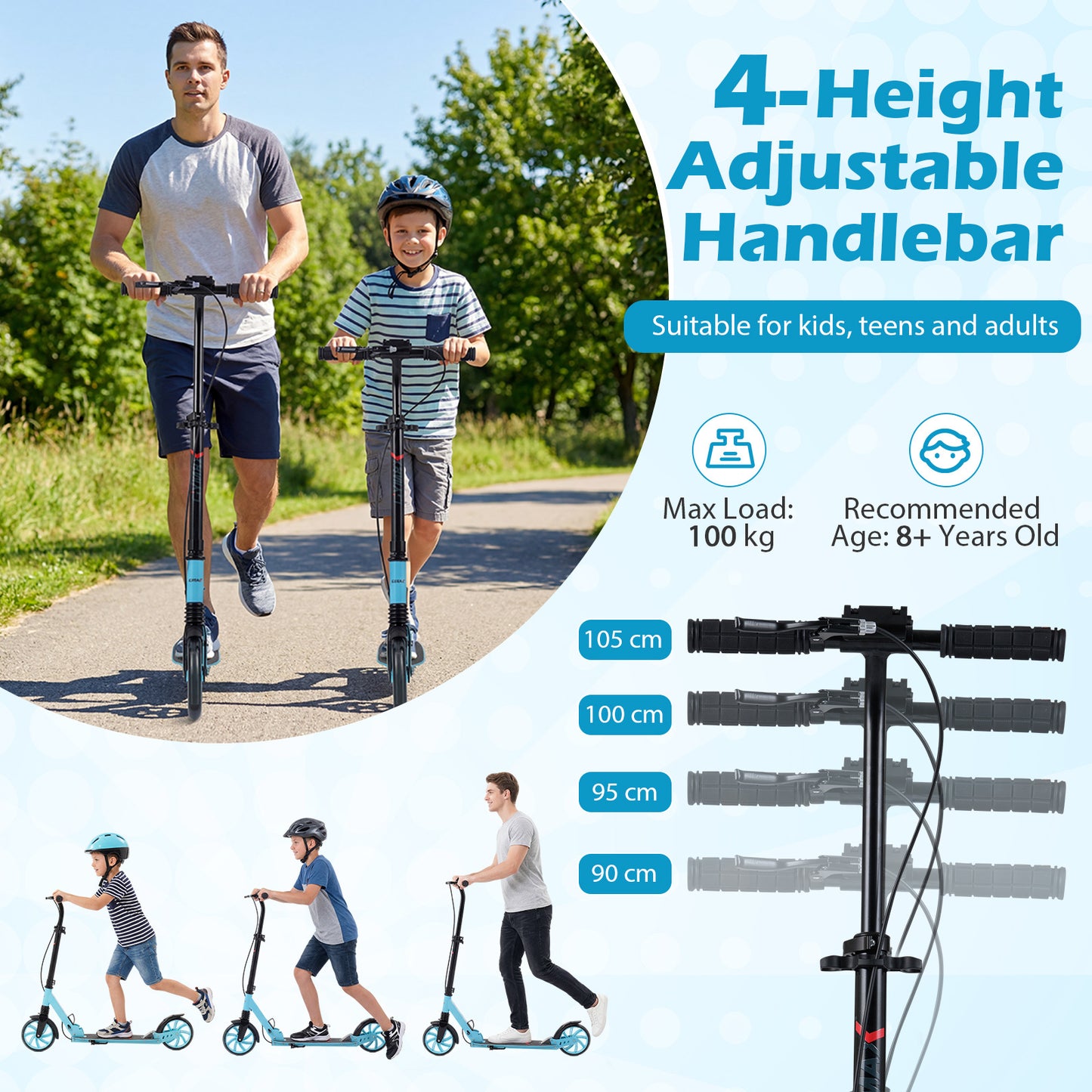Blue Kids Kick Scooter | Light Up Wheels & Adjustable Height