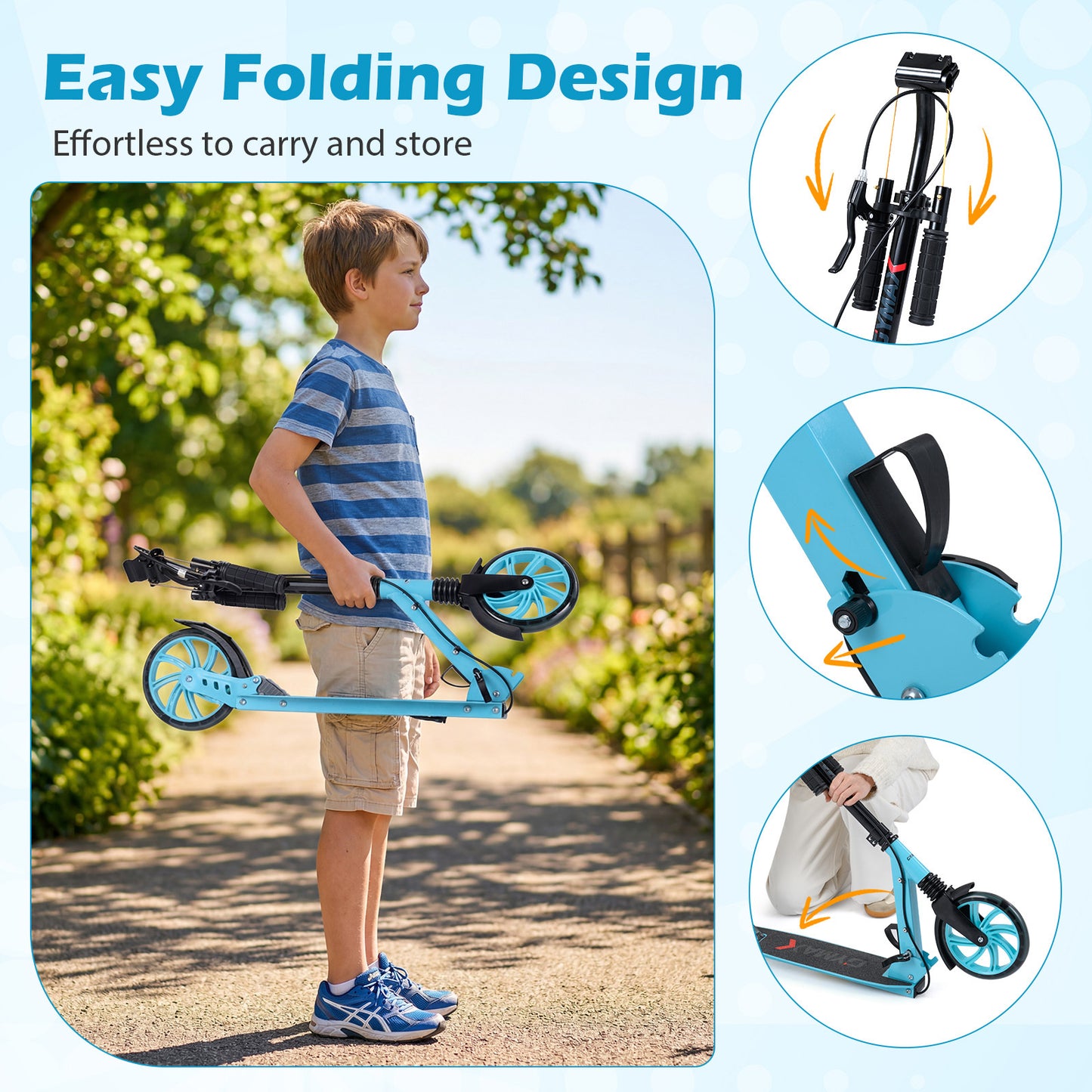 Blue Kids Kick Scooter | Light Up Wheels & Adjustable Height