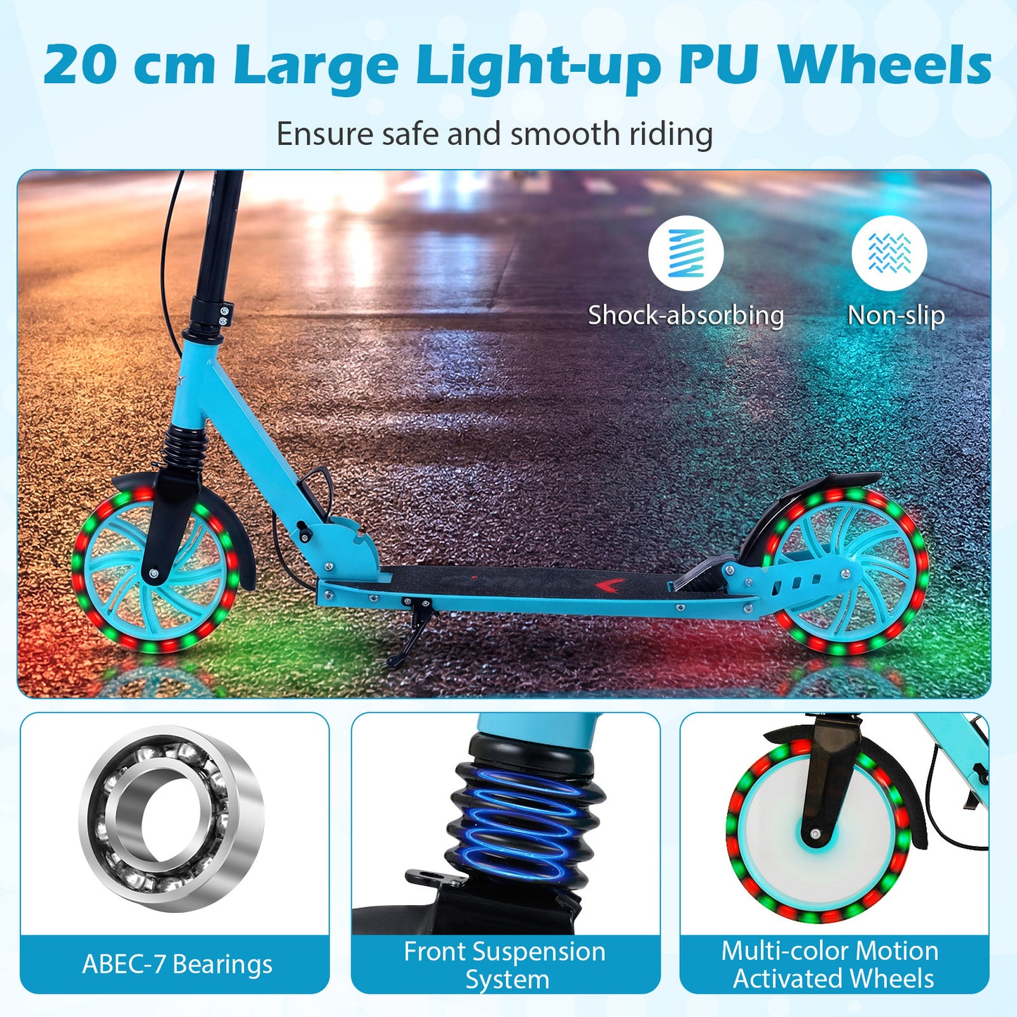 Blue Kids Kick Scooter | Light Up Wheels & Adjustable Height