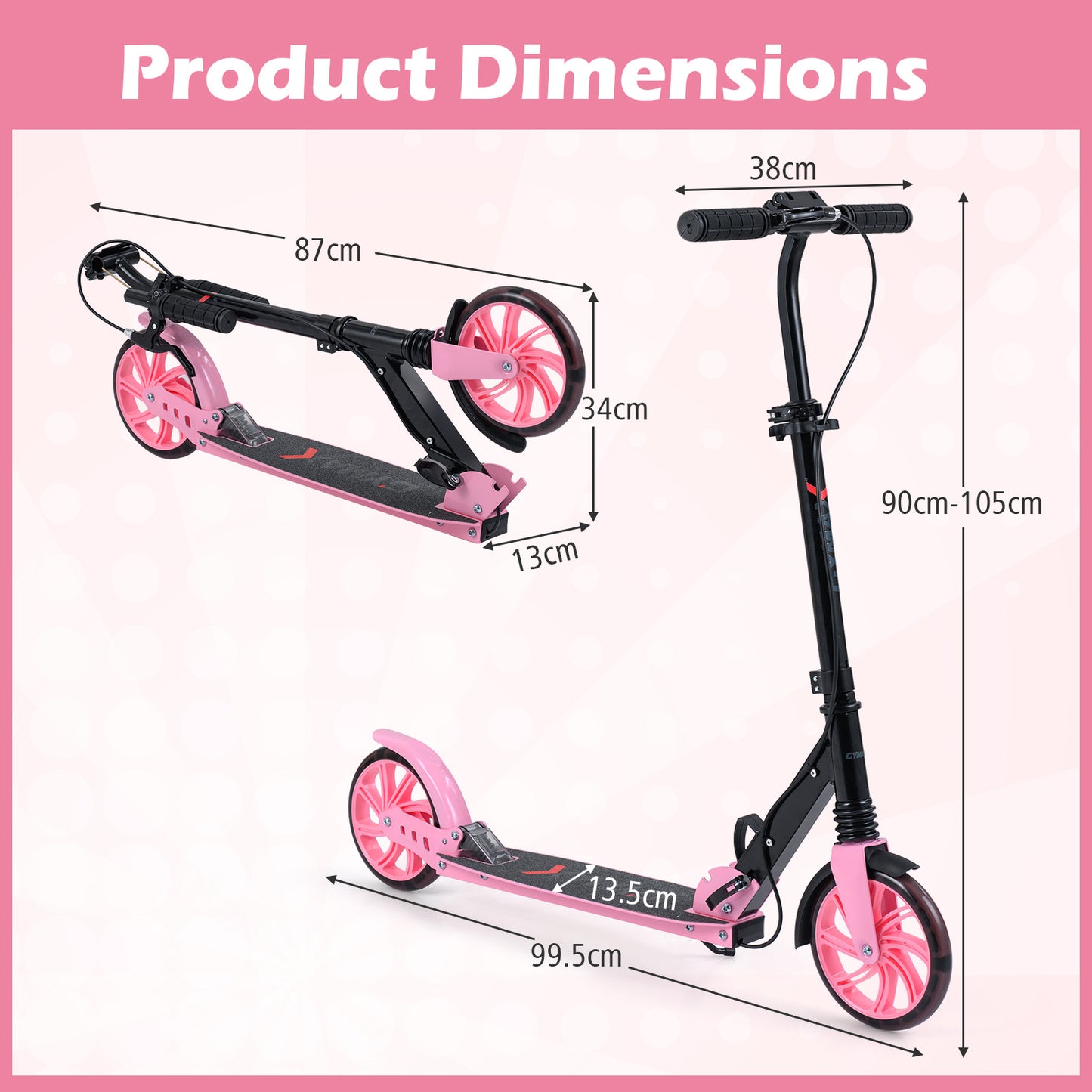 Pink Kids Kick Scooter | Light Up Wheels & Hand Brake