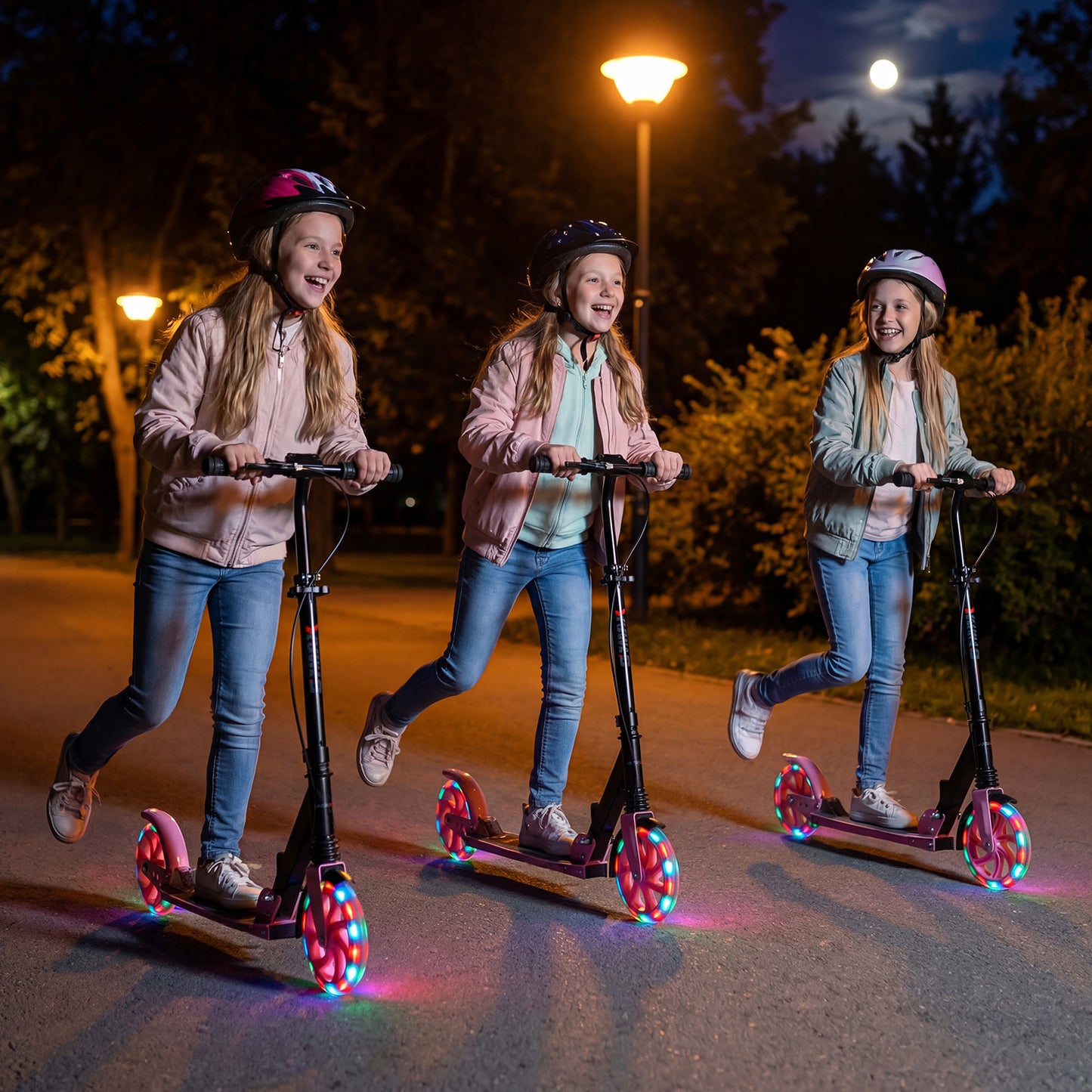 Pink Kids Kick Scooter | Light Up Wheels & Hand Brake