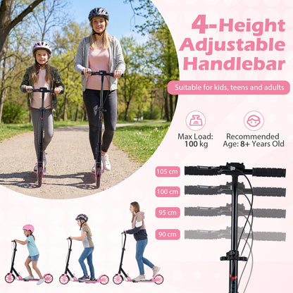 Pink Kids Kick Scooter | Light Up Wheels & Hand Brake