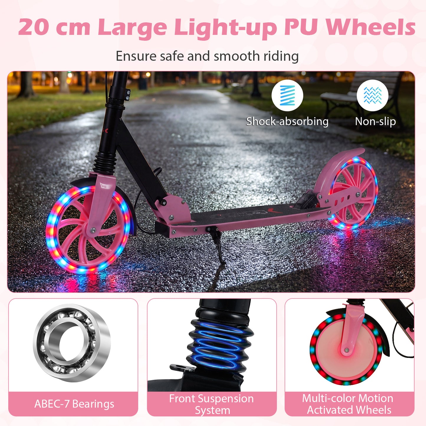 Pink Kids Kick Scooter | Light Up Wheels & Hand Brake