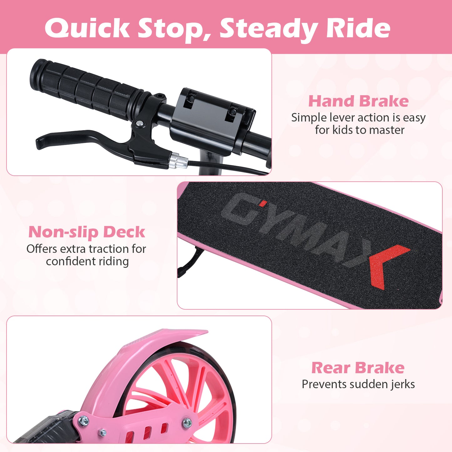 Pink Kids Kick Scooter | Light Up Wheels & Hand Brake