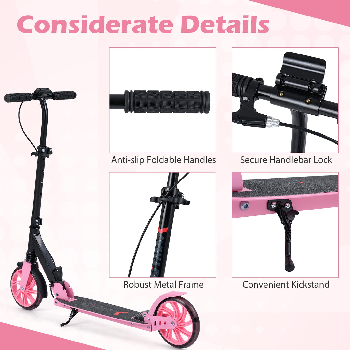 Pink Kids Kick Scooter | Light Up Wheels & Hand Brake