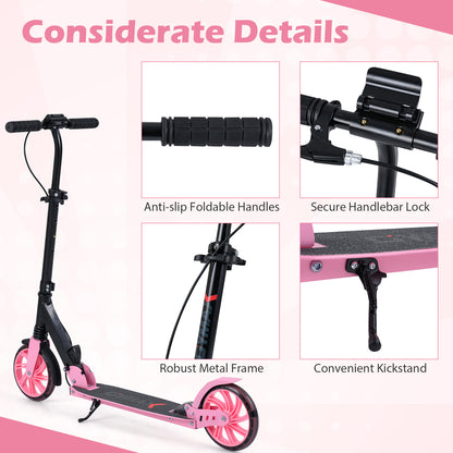 Pink Kids Kick Scooter | Light Up Wheels & Hand Brake