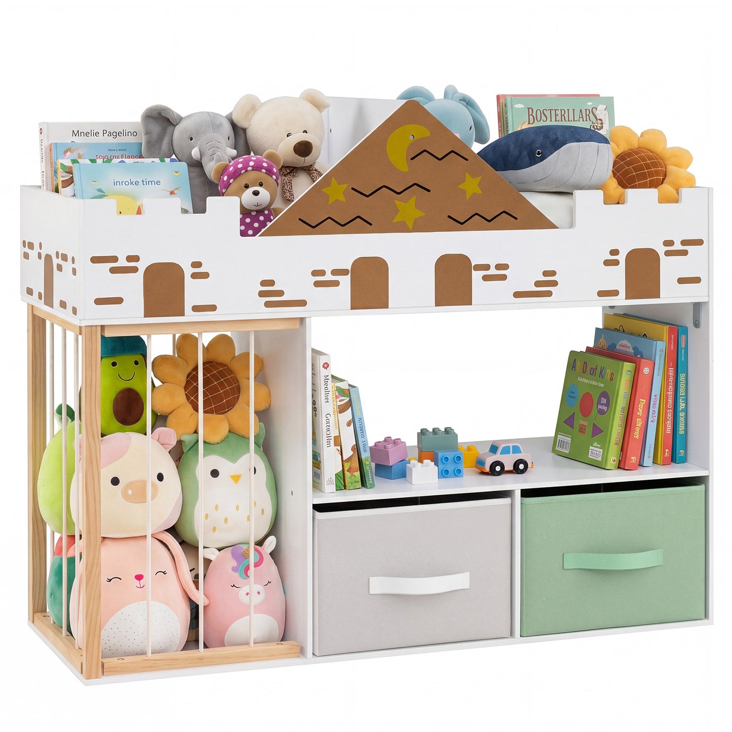 White Castle Kids Bookshelf | Stuffed Animal Storage Drawers
