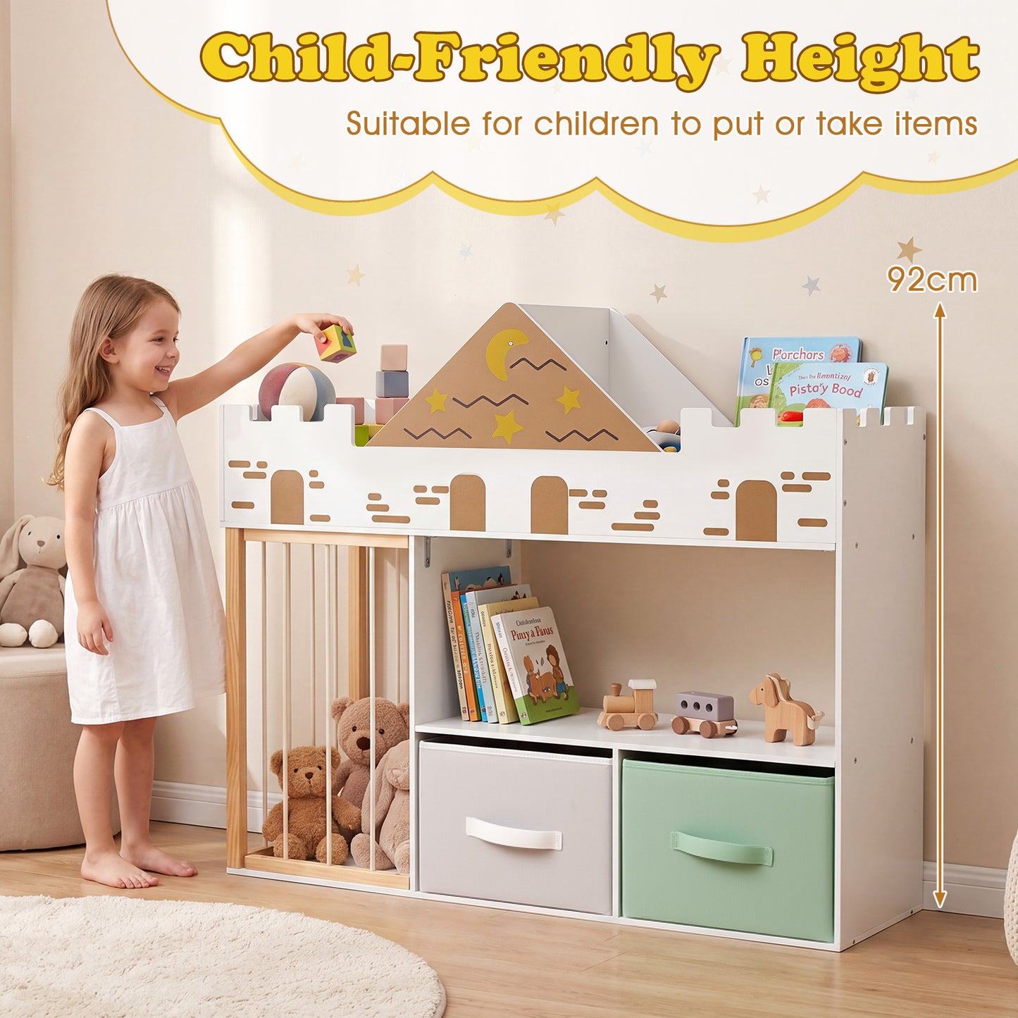 White Castle Kids Bookshelf | Stuffed Animal Storage Drawers