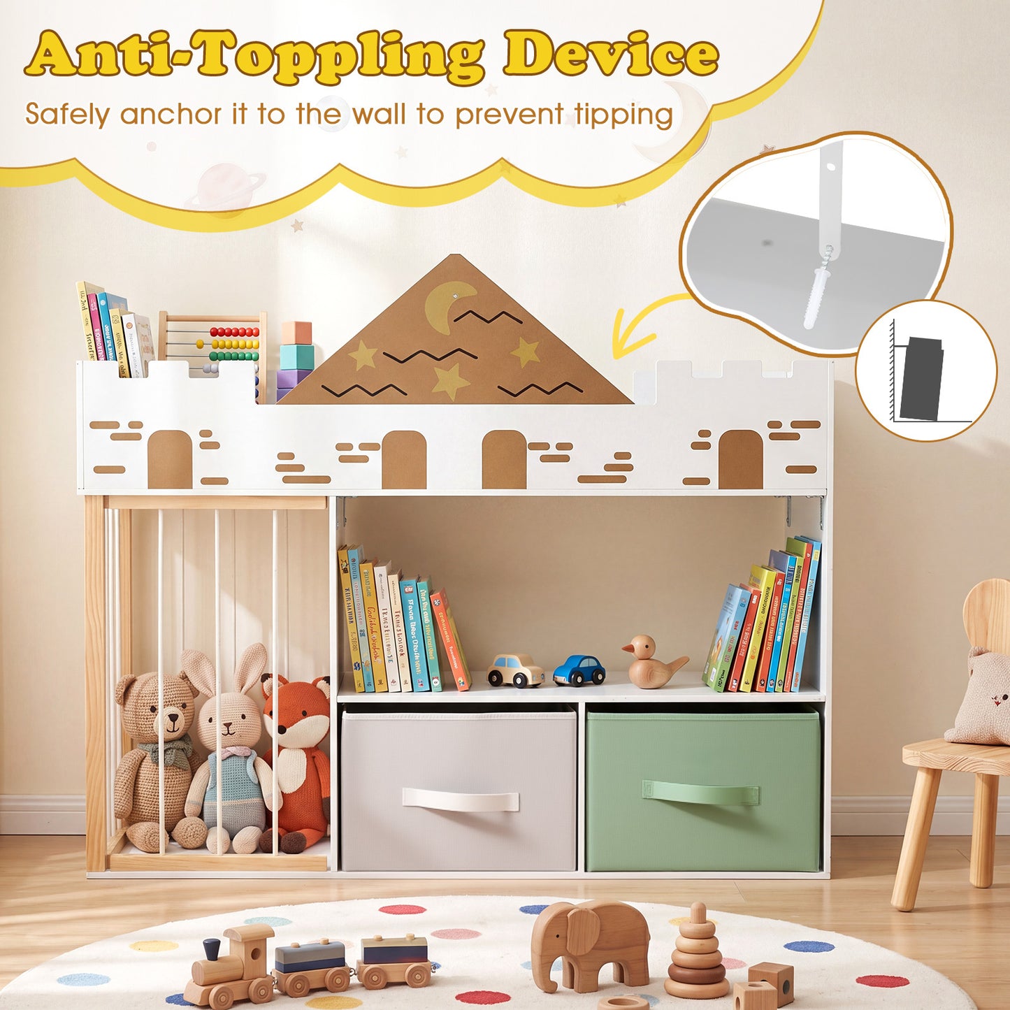 White Castle Kids Bookshelf | Stuffed Animal Storage Drawers