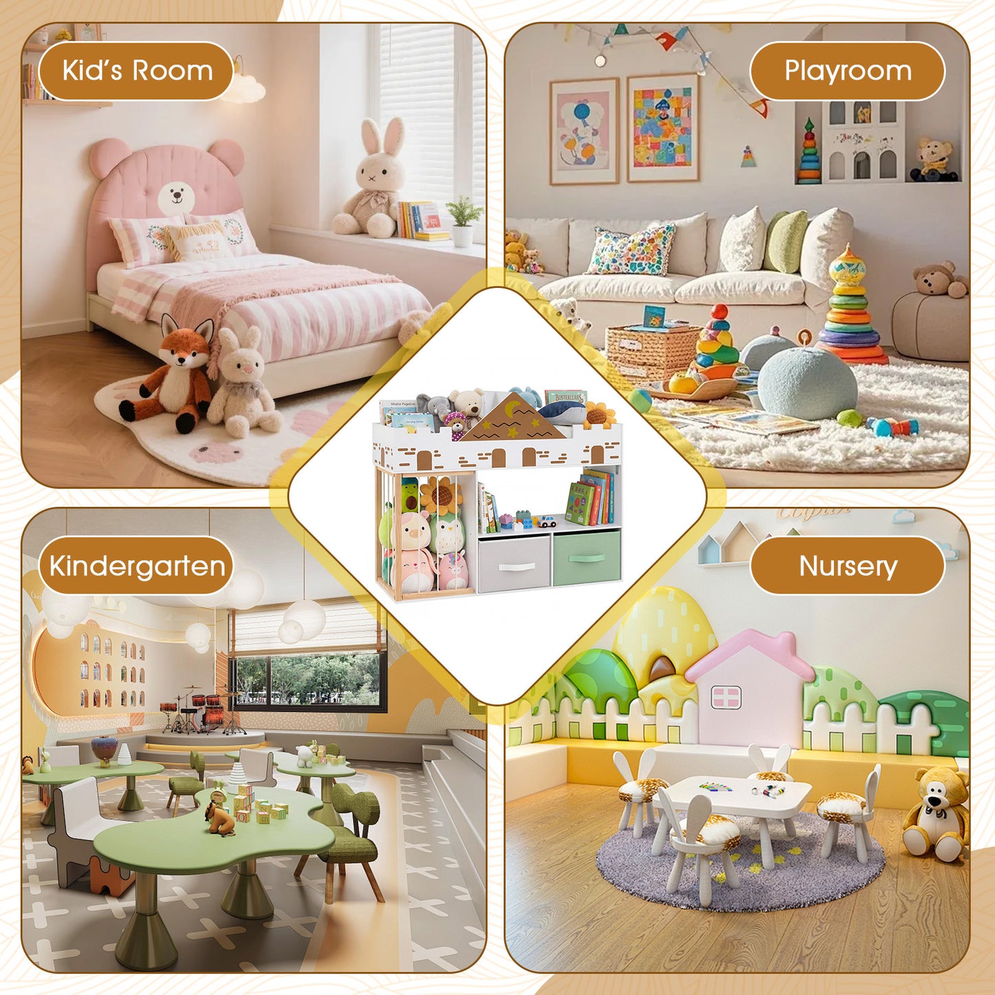 White Castle Kids Bookshelf | Stuffed Animal Storage Drawers