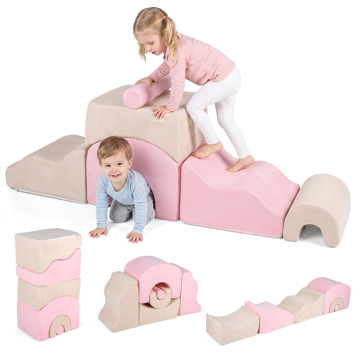 Kids 6-Piece Foam Crawl Climb Play Set | Pink Multi-Color