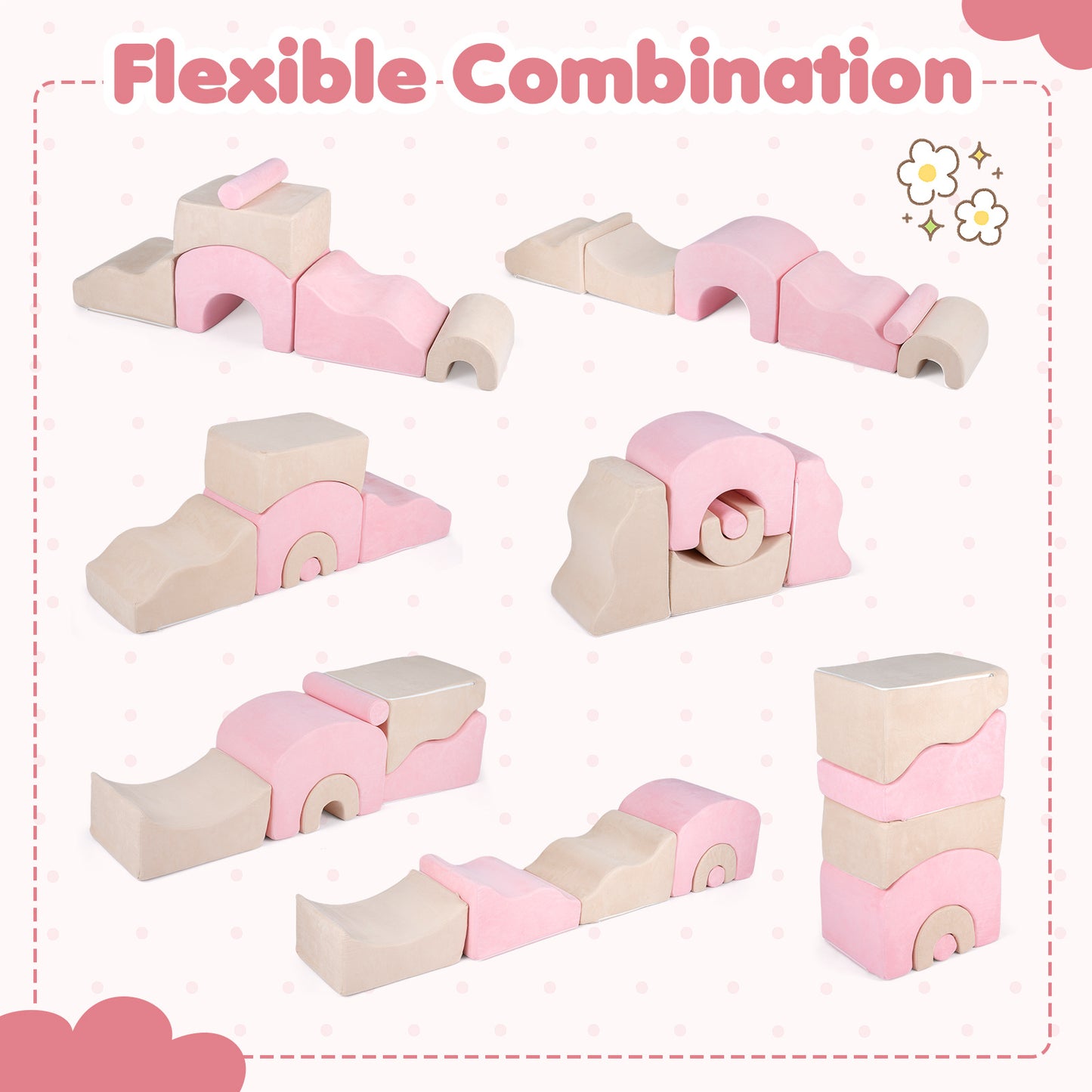 Kids 6-Piece Foam Crawl Climb Play Set | Pink Multi-Color