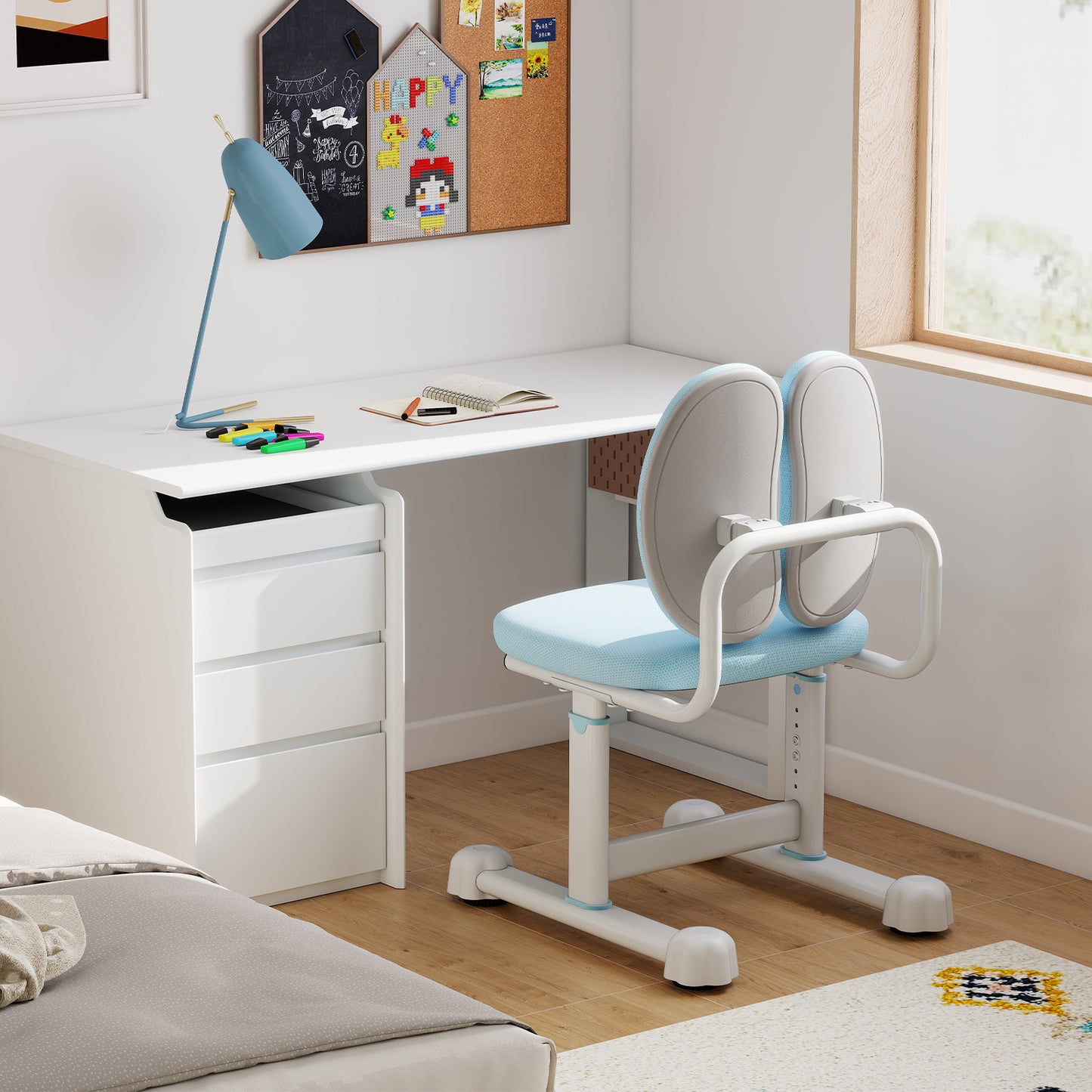 Blue Kids Desk Chair | Adjustable Height & Dual Back Support