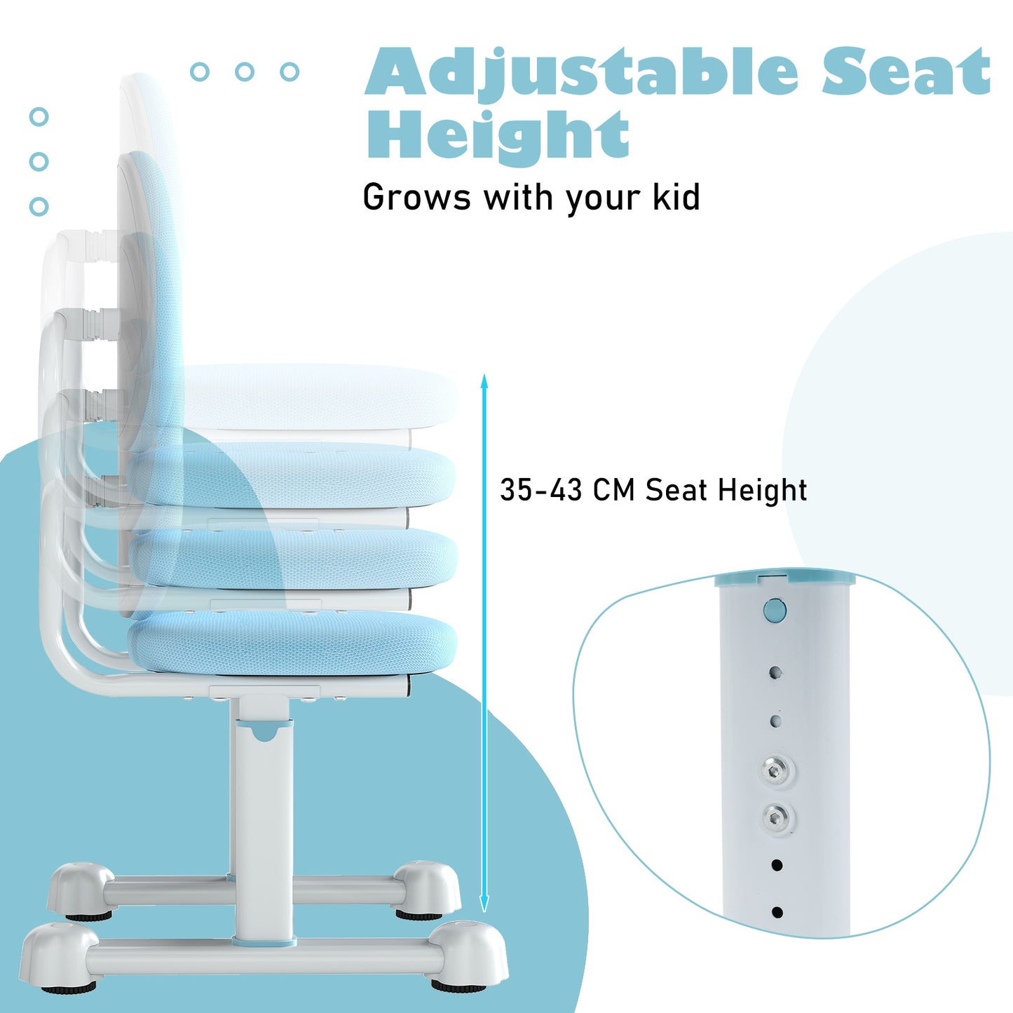 Blue Kids Desk Chair | Adjustable Height & Dual Back Support