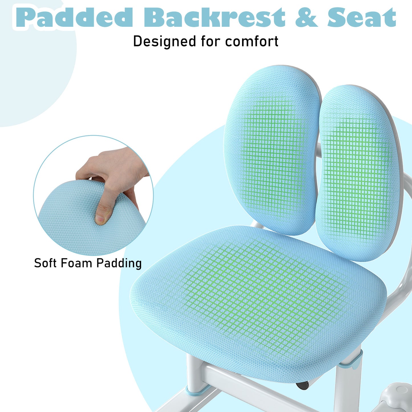 Blue Kids Desk Chair | Adjustable Height & Dual Back Support