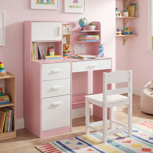 Costway Kids Desk and Chair Set with Hutch and Bulletin Board-Pink