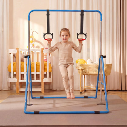 Costway Kids Gymnastic Horizontal Bar with 4 Adjustable Heights for Training Room-Navy