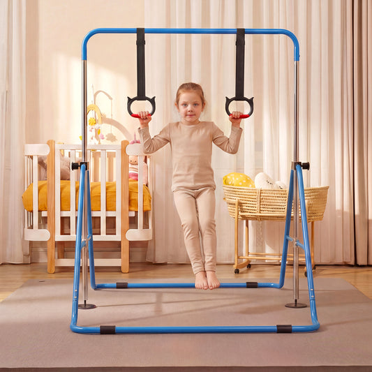 Costway Kids Gymnastic Horizontal Bar with 4 Adjustable Heights for Training Room-Navy