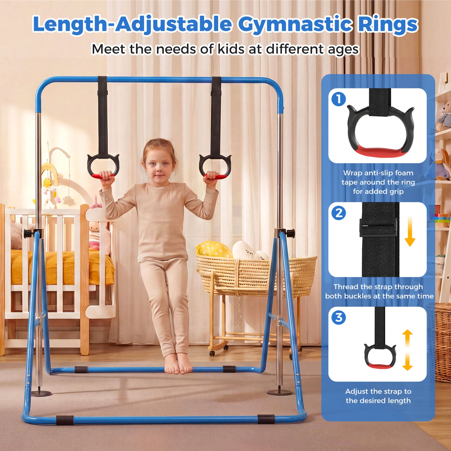 Kids Gymnastic Horizontal Bar | 4 Heights Navy Blue Training Bar