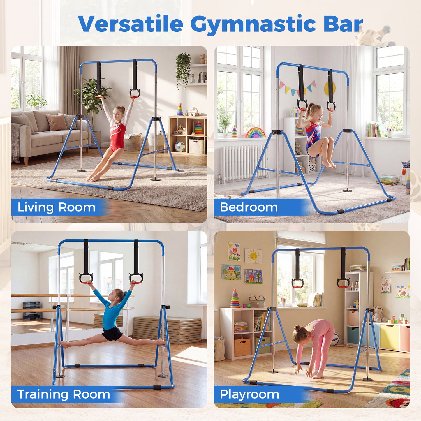 Kids Gymnastic Horizontal Bar | 4 Heights Navy Blue Training Bar