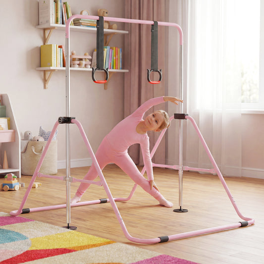 Costway Kids Gymnastic Horizontal Bar with 4 Adjustable Heights for Training Room-Pink
