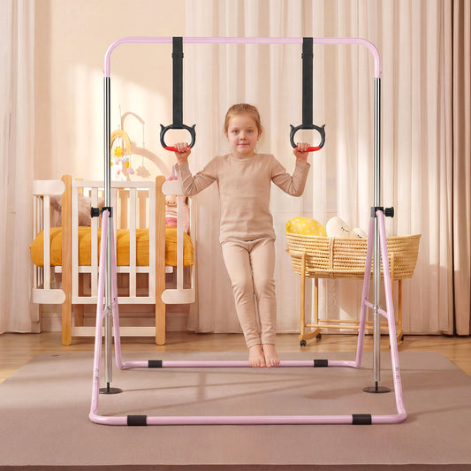Pink Kids Gymnastic Bar | 4 Adjustable Heights & Foldable