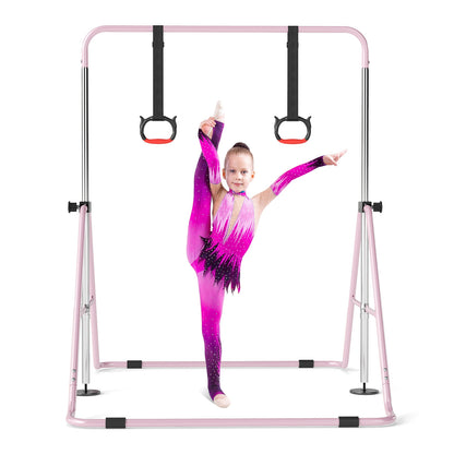 Pink Kids Gymnastic Bar | 4 Adjustable Heights & Foldable