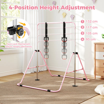 Pink Kids Gymnastic Bar | 4 Adjustable Heights & Foldable