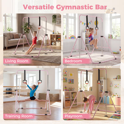 Pink Kids Gymnastic Bar | 4 Adjustable Heights & Foldable