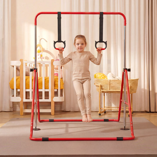 Costway Kids Gymnastic Horizontal Bar with 4 Adjustable Heights for Training Room-Red