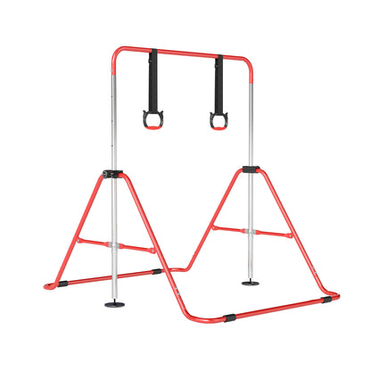 Kids Gymnastic Horizontal Bar 4 Heights with Rings | Red