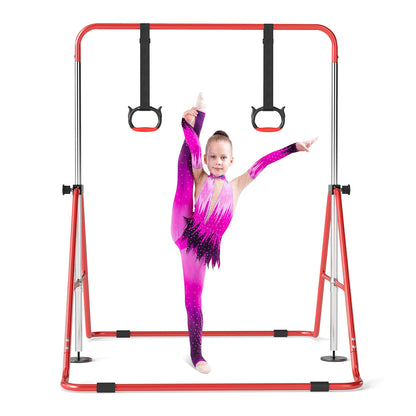 Kids Gymnastic Horizontal Bar 4 Heights with Rings | Red