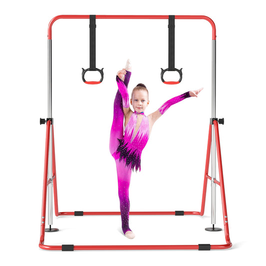 Kids Gymnastic Horizontal Bar 4 Heights with Rings | Red