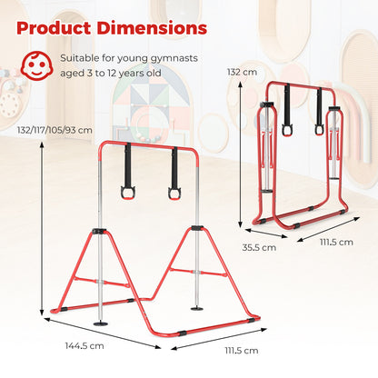 Kids Gymnastic Horizontal Bar 4 Heights with Rings | Red