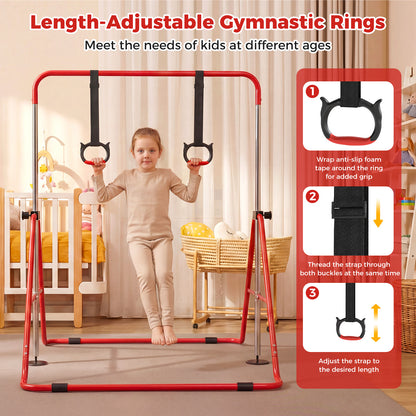 Kids Gymnastic Horizontal Bar 4 Heights with Rings | Red