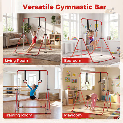 Kids Gymnastic Horizontal Bar 4 Heights with Rings | Red
