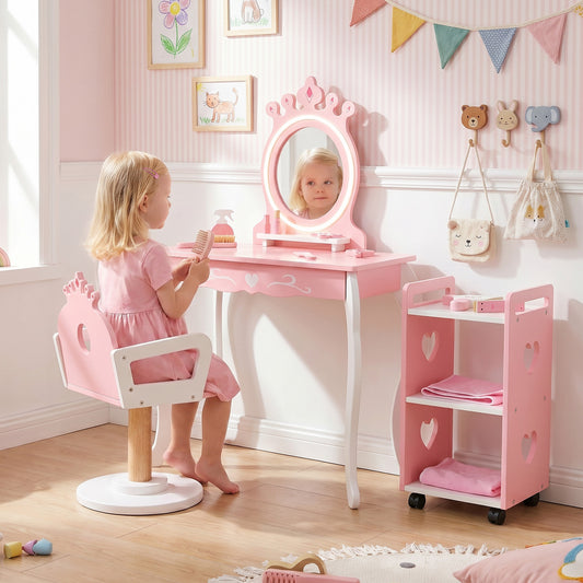 Pink Kids Hair Salon Play Set | LED Mirror & Swivel Chair