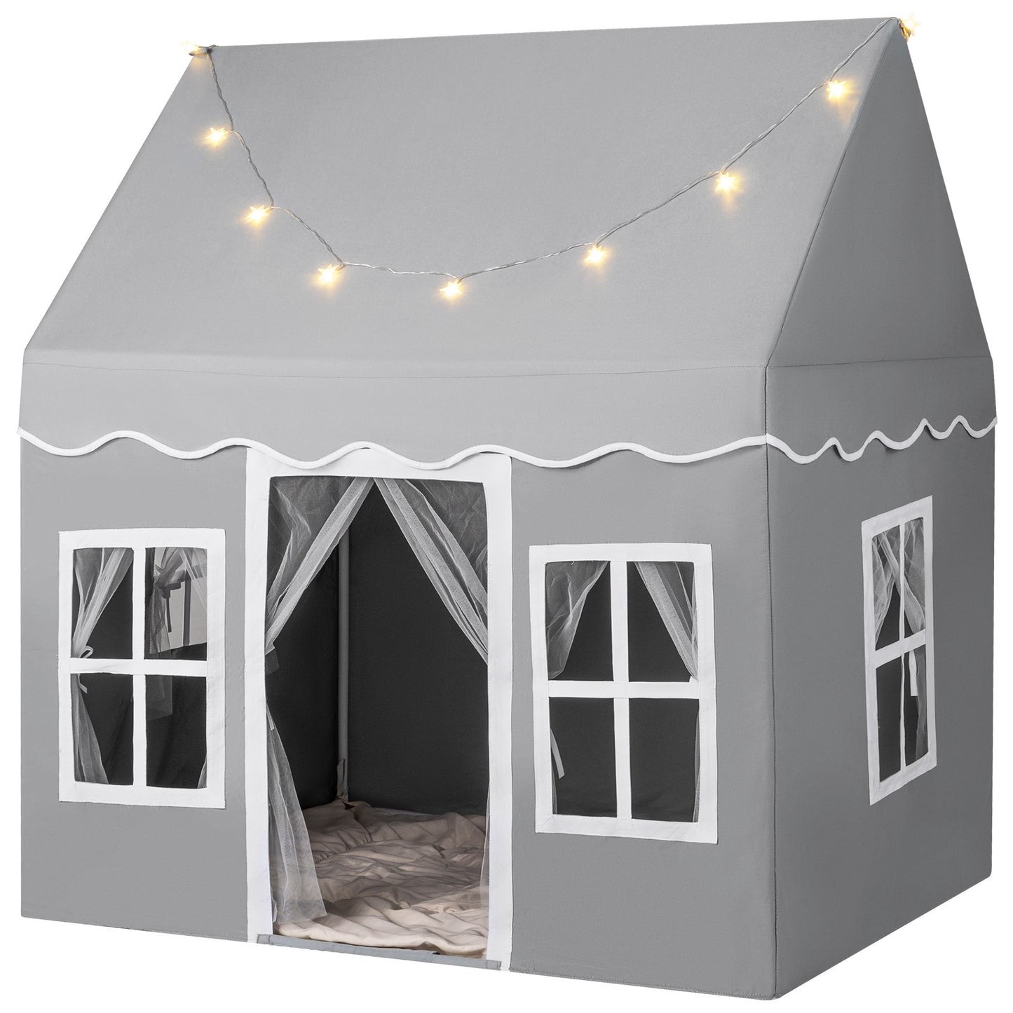 Grey Kids Play Castle Tent | Star Lights & Washable Mat
