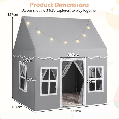 Grey Kids Play Castle Tent | Star Lights & Washable Mat