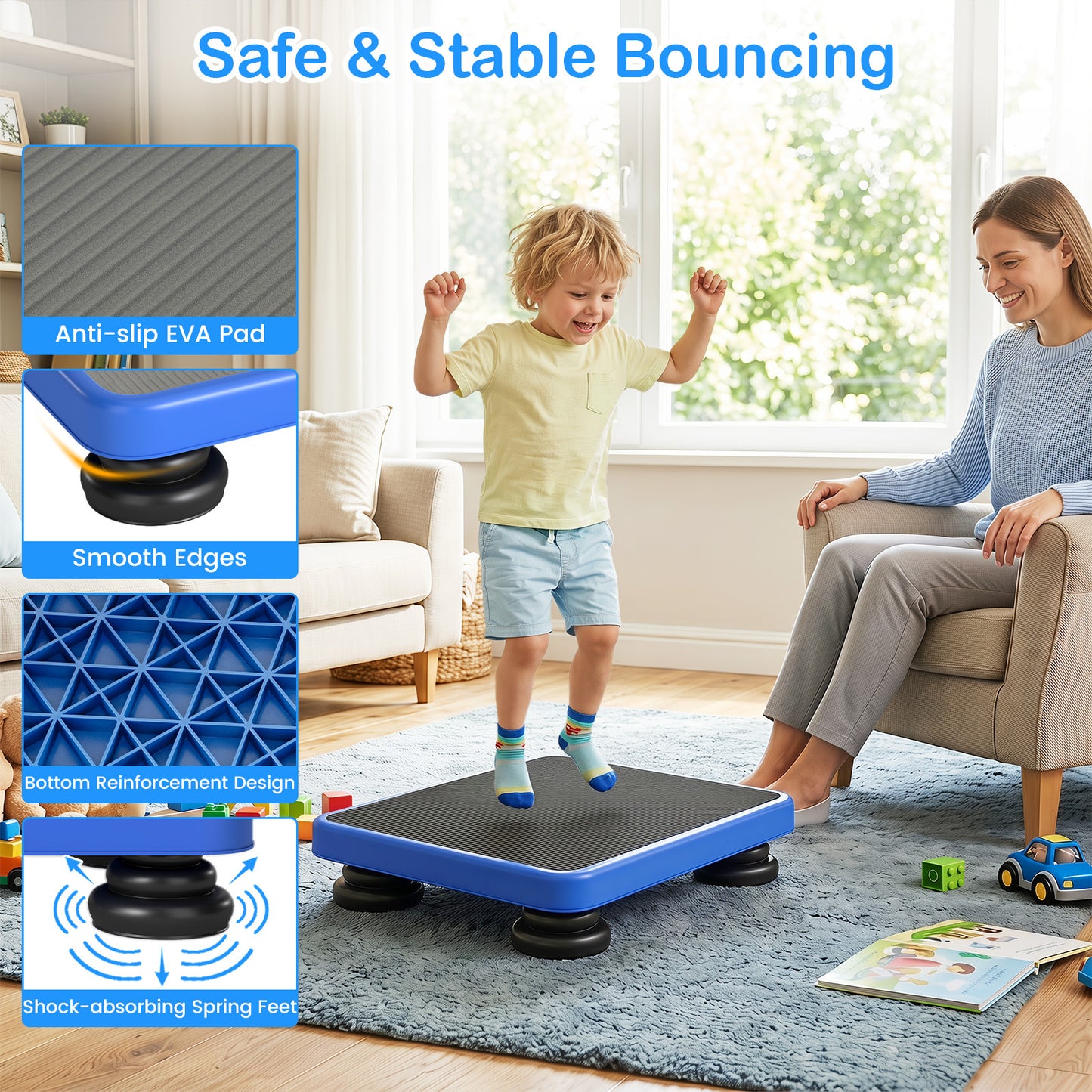 Kids Blue Mini Trampoline Rebounder 60x50cm