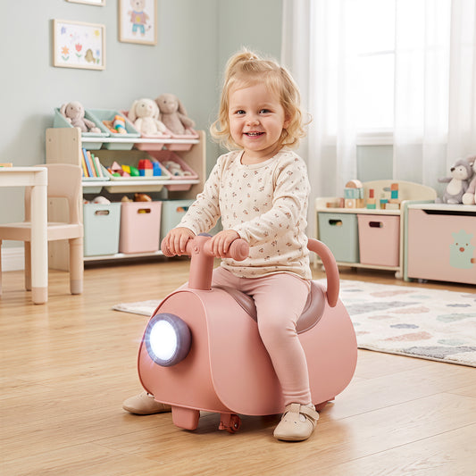 Costway Kids Ride On Push Car with Headlight and Music-Pink